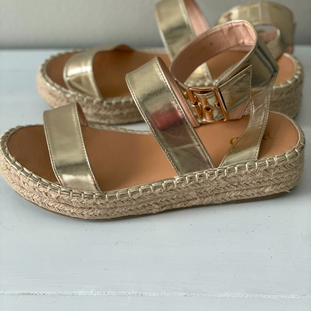 Gold ankle strap wedge